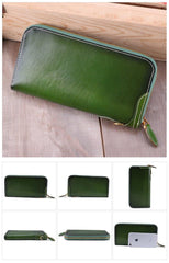 Retro Dark Brown Leather Men's Long Wallet Army Green Simple Long Wallet Clutch For Men - iwalletsmen