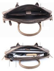 Vintage Black Mens Leather Briefcases Work Handbag Black 14'' Computer Briefcases For Men - iwalletsmen
