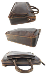 Vintage Black Mens Leather Briefcases Work Handbag Black 14'' Computer Briefcases For Men - iwalletsmen