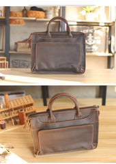 Vintage Black Mens Leather Briefcases Work Handbag Black 14'' Computer Briefcases For Men - iwalletsmen