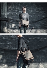 Vintage Black Mens Leather Briefcases Work Handbag Black 14'' Computer Briefcases For Men - iwalletsmen
