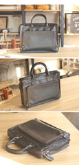 Vintage Black Mens Leather Briefcases Work Handbag Black 14'' Computer Briefcases For Men - iwalletsmen