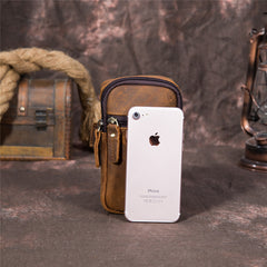 Brown Leather Cell Phone HOLSTER Arm Pouches for Men Arm Bags Arm HOLSTER For Men - iwalletsmen