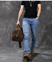 Retro Brown Leather Men's Business Overnight Bag Large Travel Bag Coffee Duffel Bag Weekender Bag For Men - iwalletsmen