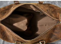 Retro Brown Leather Men's Business Overnight Bag Large Travel Bag Coffee Duffel Bag Weekender Bag For Men - iwalletsmen
