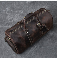 Retro Brown Leather Men's Business Overnight Bag Large Travel Bag Coffee Duffel Bag Weekender Bag For Men - iwalletsmen
