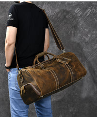 Retro Brown Leather Men's Business Overnight Bag Large Travel Bag Coffee Duffel Bag Weekender Bag For Men - iwalletsmen