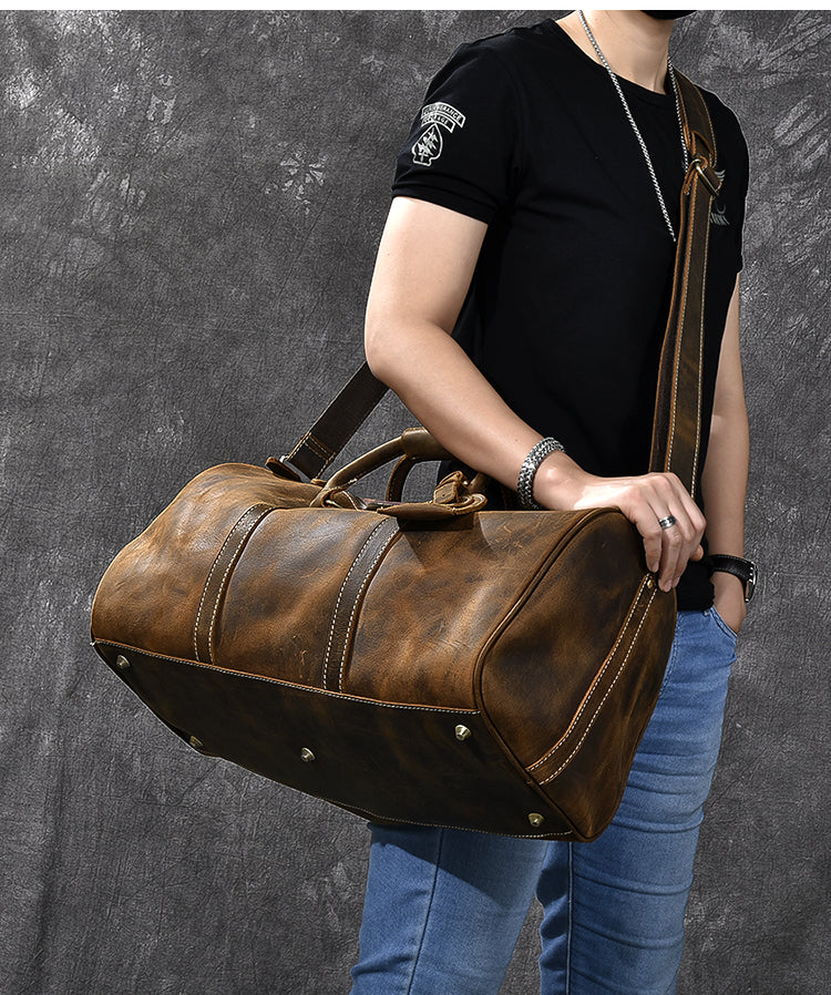 Retro Brown Leather Men s Business Overnight Bag Large Travel Bag Coff iwalletsmen