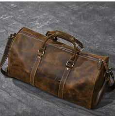 Retro Brown Leather Men's Business Overnight Bag Large Travel Bag Coffee Duffel Bag Weekender Bag For Men - iwalletsmen