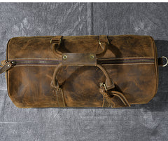 Retro Brown Leather Men's Business Overnight Bag Large Travel Bag Coffee Duffel Bag Weekender Bag For Men - iwalletsmen