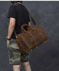 Retro Brown Leather Men's Business Overnight Bag Large Travel Bag Duffel Bag Weekender Bag For Men - iwalletsmen