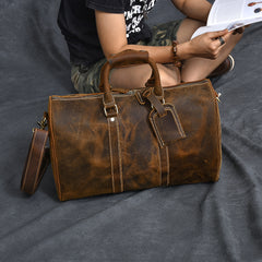 Retro Brown Leather Men's Business Overnight Bag Large Travel Bag Duffel Bag Weekender Bag For Men - iwalletsmen