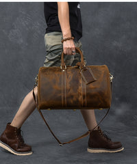 Retro Brown Leather Men's Business Overnight Bag Large Travel Bag Duffel Bag Weekender Bag For Men - iwalletsmen