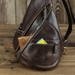 Brown Leather Men's Sling Bag Chest Bag Vintage One shoulder Backpack For Men - iwalletsmen