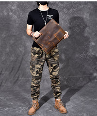 Retro Brown Leather Mens Business Clutch Bag Side Bag Handbag Small Messenger Bag For Men - iwalletsmen