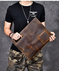 Retro Brown Leather Mens Business Clutch Bag Side Bag Handbag Small Messenger Bag For Men - iwalletsmen