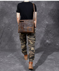 Retro Brown Leather Mens Business Clutch Bag Side Bag Handbag Small Messenger Bag For Men - iwalletsmen