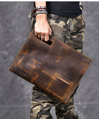 Retro Brown Leather Mens Business Clutch Bag Side Bag Handbag Small Messenger Bag For Men - iwalletsmen