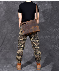 Retro Brown Leather Mens Business Clutch Bag Side Bag Handbag Small Messenger Bag For Men - iwalletsmen