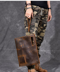 Retro Brown Leather Mens Business Clutch Bag Side Bag Handbag Small Messenger Bag For Men - iwalletsmen