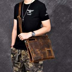 Retro Brown Leather Mens Business Clutch Bag Side Bag Handbag Small Messenger Bag For Men - iwalletsmen