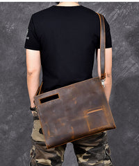 Retro Brown Leather Mens Business Clutch Bag Side Bag Handbag Small Messenger Bag For Men - iwalletsmen
