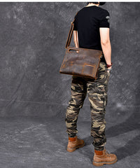 Retro Brown Leather Mens Business Clutch Bag Side Bag Handbag Small Messenger Bag For Men - iwalletsmen