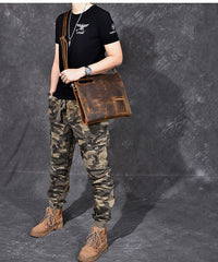 Retro Brown Leather Mens Business Clutch Bag Side Bag Handbag Small Messenger Bag For Men - iwalletsmen
