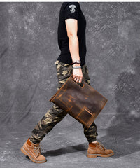 Retro Brown Leather Mens Business Clutch Bag Side Bag Handbag Small Messenger Bag For Men - iwalletsmen