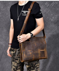 Retro Brown Leather Mens Business Clutch Bag Side Bag Handbag Small Messenger Bag For Men - iwalletsmen