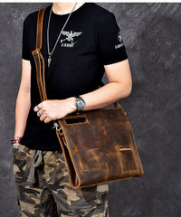Retro Brown Leather Mens Business Clutch Bag Side Bag Handbag Small Messenger Bag For Men - iwalletsmen