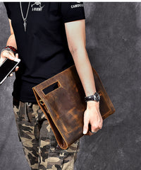 Retro Brown Leather Mens Business Clutch Bag Side Bag Handbag Small Messenger Bag For Men - iwalletsmen