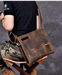 Retro Brown Leather Mens Business Clutch Bag Side Bag Handbag Small Messenger Bag For Men - iwalletsmen