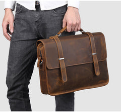 Vintage Brown Leather Men's Professional Briefcase Handbag 14‘’ Laptop Briefcase For Men - iwalletsmen