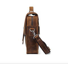 Vintage Brown Leather Men's Professional Briefcase Handbag 14‘’ Laptop Briefcase For Men - iwalletsmen