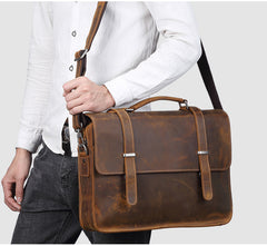 Vintage Brown Leather Men's Professional Briefcase Handbag 14‘’ Laptop Briefcase For Men - iwalletsmen