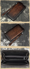 Vintage Brown Leather Men's Clutch Long Wallet Tan Zipper Wristlet Wallet For Men - iwalletsmen