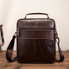 Cool Brown Leather Men's Small Vertical Messenger Bag Brown Small Side Bag For Men - iwalletsmen