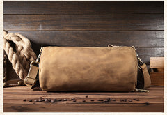 Light Brown Leather Mens Barrel Shoulder Bag Side Bag Messenger Bag For Men - iwalletsmen
