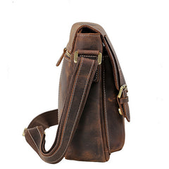 Vintage Leather Men's Small Side Bag Vertical Messenger Bag Shoulder Bag For Men - iwalletsmen