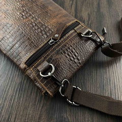 Badass Brown Leather Men's Small Vertical Shoulder Bag Side Bag Courier Bag Messenger Bag For Men - iwalletsmen