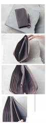 Vintage Dark Brown Leather Mens Phone Wallet Clutch Bag Wristlet Bag Zipper Long Wallet For Men - iwalletsmen