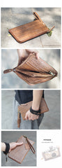 Vintage Dark Brown Leather Mens Phone Wallet Clutch Bag Wristlet Bag Zipper Long Wallet For Men - iwalletsmen