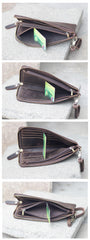 Vintage Dark Brown Leather Mens Phone Wallet Clutch Bag Wristlet Bag Zipper Long Wallet For Men - iwalletsmen