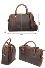 Cool Dark Brown Mens Leather Briefcase 14'' Work Handbag Ancient Brown Large Computer Briefcase For Men - iwalletsmen