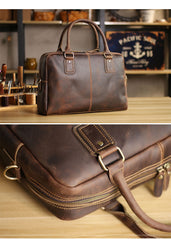 Cool Dark Brown Mens Leather Briefcase 14'' Work Handbag Ancient Brown Large Computer Briefcase For Men - iwalletsmen