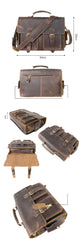 Vintage Dark Brown Leather Mens 14 inches Briefcase Work Shoulder Briefcase Handbags For Men - iwalletsmen