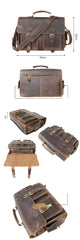Vintage Dark Brown Leather Mens 14 inches Briefcase Work Shoulder Briefcase Handbags For Men - iwalletsmen