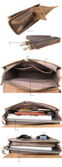 Vintage Dark Brown Leather Mens 14 inches Briefcase Work Shoulder Briefcase Handbags For Men - iwalletsmen