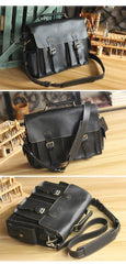 Vintage Dark Brown Leather Mens 14 inches Briefcase Work Shoulder Briefcase Handbags For Men - iwalletsmen